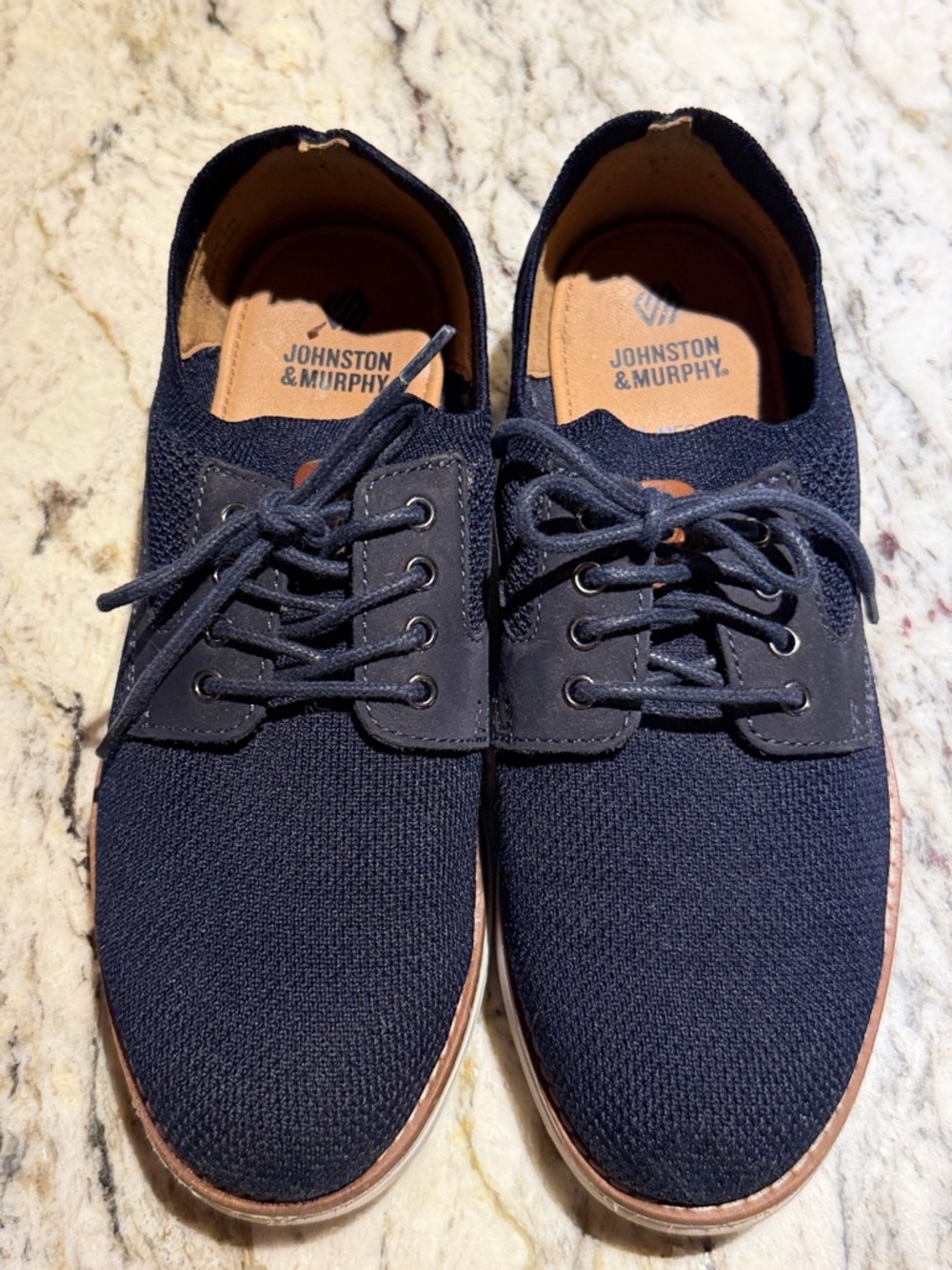 Boys Johnston & Murphy Navy Knit Derby with Tan Accents